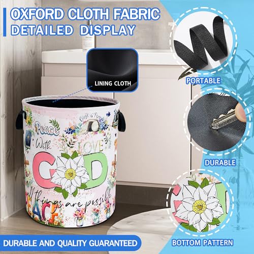 Christian Peace Laundry Basket God Bible Verse Oxford Cloth Laundry Hamper With Handle Foldable Portable Clothes Storage Basket 18.9 X 16.5 In Storage Bag For Laundry Room/Bathroom/Bedroom/Dormitories - color: Christian Peace