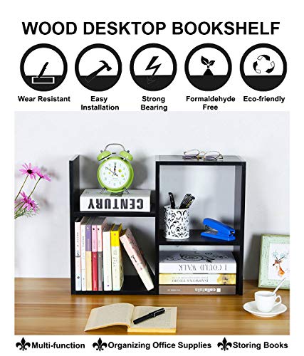 PAG Desktop Shelf Freestanding Wooden Small Bookshelf Desk Supplies Organizers and Accessories Storage Display Rack Office Dorm Decor for Women, Black - color: Black, size: Style 4