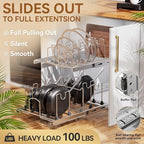 2-Tier Kitchen Pull out Cabinet Organizer for Pots, Pans, and Lid Cookware, Adjustable Heavy Duty Wire Pan and Pot Rack, Full-Extension Rail 15" W *22" D - size: 15W*22D