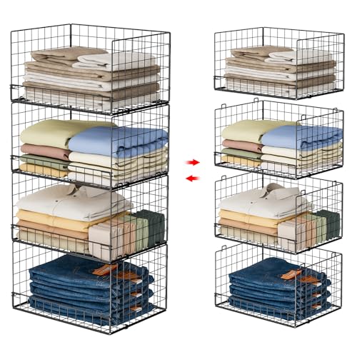 Yociyoga 4-Tier Stackable Closet Organizers and Storage Shelves, Foldable Closet Shelf Organizer, Black(Patent Protection)(Patent No. 30022416) - color: Black, size: 15.7"W x 11.8"D x 34.6"H