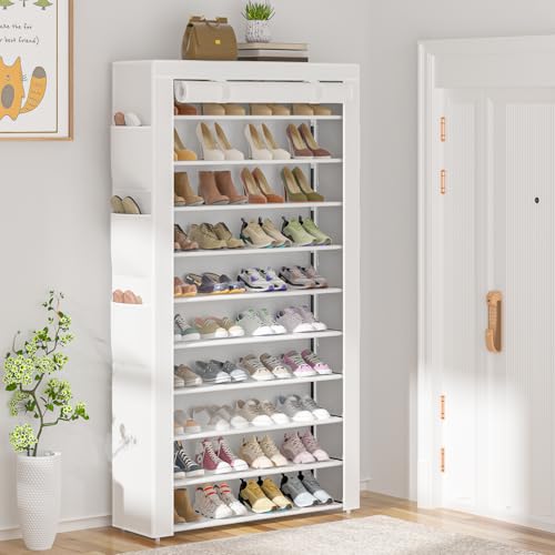 OYREL Shoe Rack 10Tier Large Capacity 50-56Pairs Beautiful Tall Shoe Shelf Free Standing Storage Cabinet Entryway Closet - size: 10Tier White