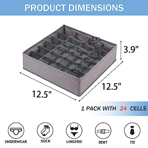 Foldable Storage Cubes Drawer Underwear Organizer Dividers， under Cabinet Organizer 24-Cell Fabric Storage Boxes for Lingerie,Socks,Ties （Grey） - color: Grey