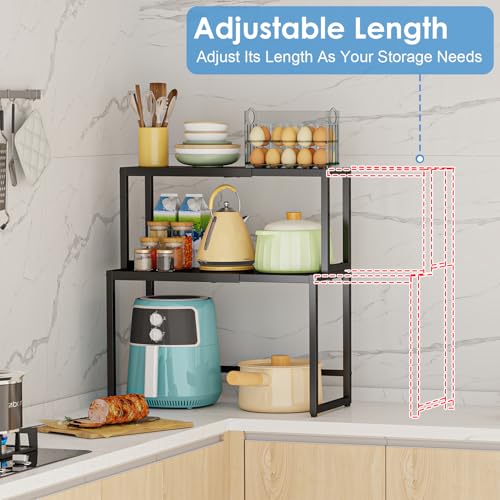 2 Pack Expandable Cabinet Countertop Shelves (Small + Large), Heavy Duty Metal Shelves Organizers For Kitchen Cabinet Countertop Storage, Adjustable Storage Shelf Organizer For Kitchen Cabinet Pantry - color: Black, size: 1 Tier（2 pack/large+small）