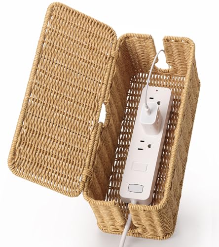 Handmade Cable Management Box Brown, Imitation Rattan Cord Organizer Cord Hider Box, Cable Organizer Box for Desk, Cord Management Box to Hide Cords and Power Strip L12.5'' W5'' H5.2'' - color: Brown, size: 1 Pack (M)
