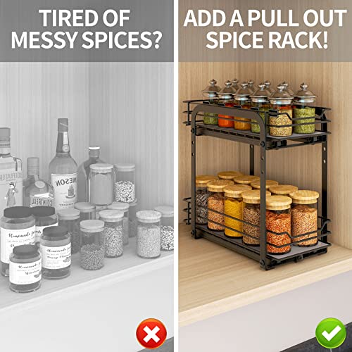 BOIVSHI Spice Rack Organizer for Cabinet, 2 Tier Pull Out Spice Organizer for Cabinet Height Adjustable Heavy Duty Metal Basket for Inside Cabinets & Pantry Closet (5.5''Wx10.5''Dx9.5''H) - size: 2 Tier,5.5''Wx10.5''Dx9.5''H