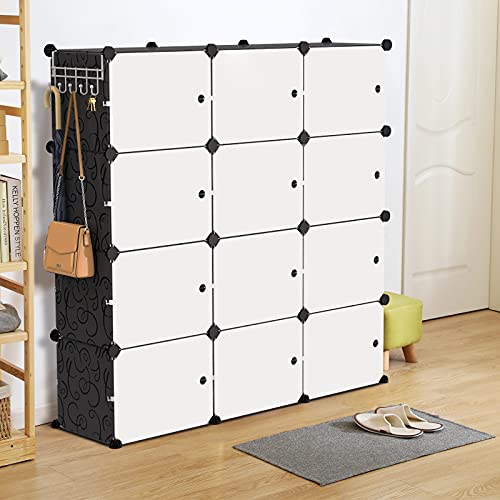 VTRIN Portable Shoe Rack Organizer - 48 Pair Tower, 4 Tiers for Entryway Shelf Storage - Cabinet Stand for Heels, Boots, Slippers - Narrow Standing Stackable Space Saver - Black White - color: Black+white Door