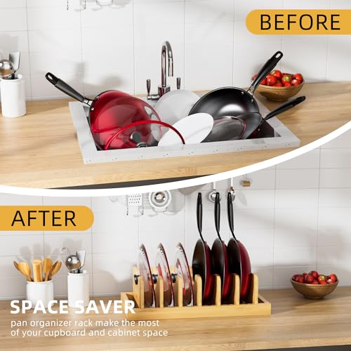 Bamboo Pot Lid Organizer Pot Lid Holder, Pot and Pan Organizer Drawer Organizer for Pot Lids, Pans, Cutting Boards & Baking Sheets, Dinner Plates, Reusable Containers in Cabinet Storage - color: Natural