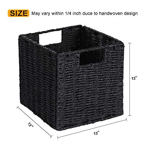 Vagusicc Storage Basket, Set of 2 Hand-Woven Storage Baskets for Organizing with Handles, Foldable Cube Storage Baskets Bins Organizer, 13 inch Large Wicker Baskets for Shelves & Decor, Black - color: Black, size: 13'' x 13'' x 13''