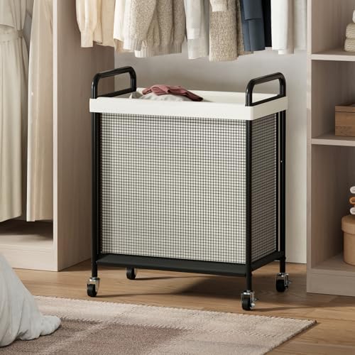 WOWLIVE Rolling Laundry Hamper with Wheels, 90L Laundry Basket with Removable Liner Bag, Laundry Sorter with Metal Handle, Large Capacity Clothes Hamper for Laundry Room, Bathroom and Dorm, Beige - size: 1-Section