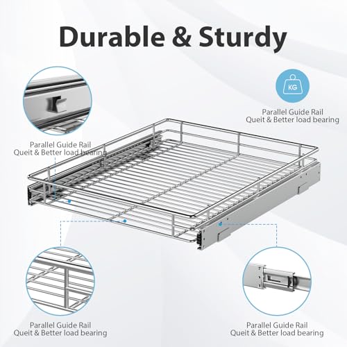 ZOINLIY Pull Out Cabinet Organizer, Versatile Slide Out Kitchen Organizers and Storage,Heavy Duty Drawer Cupboard Storage Basket, Smooth Sliding, Chrome Finish,22.8" W x 21" D - size: 22.8”W x 21”D (Outside Dimensions)