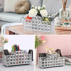 Hipiwe Crystal Remote Control Holder Bling Makeup Brush Holder Organizer Desktop Cosmetics Brushes Storage Cup Pen Pencil Storage Pot Cup for Dresser Bathroom Office, 3 Slot - style: 3-Slot, Silver