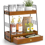 Coffee Bar Station Organizer with Built-In Drawer, 2-Tier Countertop Shelf for Tea Bags, Coffee Accessories, Syrup Bottles (Walnut) - color: Walnut