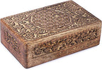 Ajuny Wooden Hand Carved Jewelry Box - Mango Wood Celtic Flower Carving Decorative Keepsake Box, Memory Box Organizer Travel Treasure Chest Trinket Holder Case Great Gifts 8x5 Inch - style: Celtic Flower