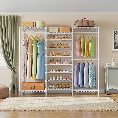 VIPEK S3 Freestanding Clothes Rack Heavy Duty Garment Rack 6-Tier Shoe Racks Closet Storage Organizer Large Wardrobe, Hanging Rod, Adjustable Metal Shelf, 68.9" L x 15.7" W x 76.4" H, White - color: White, style: S3
