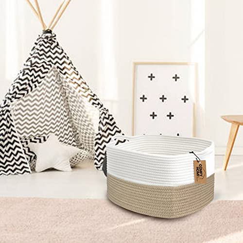COMFY-HOMI Cotton Rope Woven Basket with Handles for Shelves,Toys,Book, Cloth Storage Baskets Bin for Organizing-13.5"x11"x9.5" Toy Decorative Organizer for Living Room, Bathroom-Light Brown - color: light brown, size: 13.5"X11"X9.5"