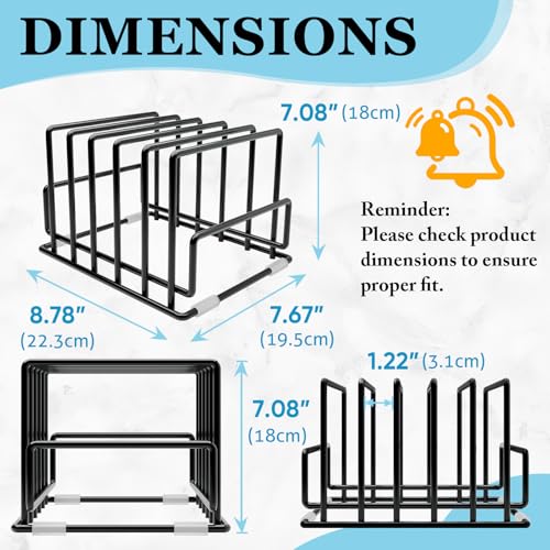 Cutting Board Organizer Rack with 7 Compartments, Heavy-Duty Iron Pan and Baking Sheet Organizer, Kitchen Cabinet Storage Rack with Non-Slip Base, Space-Saving Pot Lid Holder for Countertop & Pantry - color: 1 Pack - Black