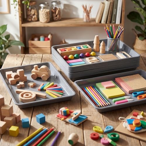 Maitys 15 Pcs Flat Plastic Trays 16.1 x 11.8'' Sensory Storage Paper Tray Stackable Classroom Bins for Office Home Organizer Crafts Supplies(Gray) - color: Gray