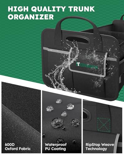2-Compartment Trunk Organizer & Multi-Compartment Storage Box 600D Waterproof Oxford, with Reflective Strips and 8 Side Mesh Pockets for SUV, Sedan, Minivan- Heavy-Duty Car Organiser(65L) - size: 65l (Organizer Only)