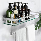 Glass Bathroom Shelf with Towel Bar, Stainless Steel Tempered Towel bar/Track Glass Bathroom Shelves Wall Mount Over The Toilet (Brushed Nickel, 20-inch) - color: Brushed Nickel, size: 20-inch with Railing