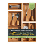 keechee Carbonized Bamboo Kitchen Drawer Organizer (Bundle: 5pc Organizers Set) - size: Bundle: 5pc Organizers Set