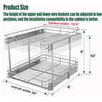 DINDON 2 Tier Pull Out Cabinet Organizer (20" W X 18" D), Double Tier Wire Basket Slide Out Shelf Storage for Kitchen Base Cabinet Organization for Kitchen, Pantry, Bathroom, Chrome - size: 20'' W X 18'' D