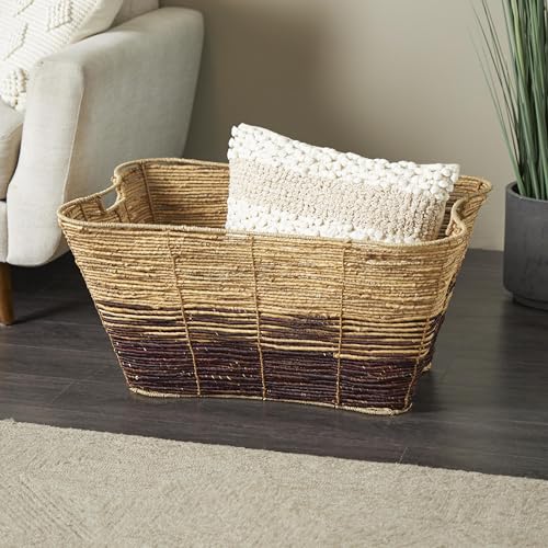 Deco 79 Seagrass Handmade Decorative and Functional Storage Basket Oversized Color Block Basket Organizer with Slot Handles, Basket for Storage 30" x 20" x 15", Brown - size: 30" x 20" x 15"