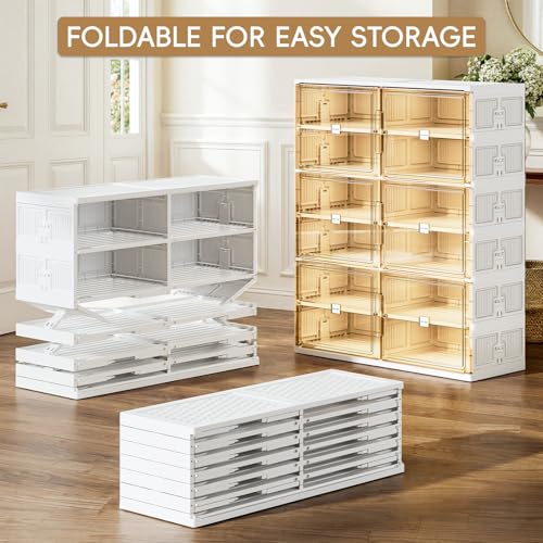 JEKO&JEKO 9 Tiers Foldable Boot and Shoe Storage Rack Cabinet for Closet Entryway, Large Collapsible Shoe Organizer with Magnetic Doors (White) - color: Double-row, size: 9 Tiers (8+1 Boots)