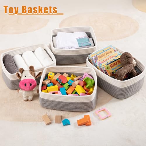 OIAHOMY 4 Pack Storage Baskets for Organizing, Small Bins for Shelves, Cute Decorative Storage Bins, Organizer Baskets for Gifts Empty, 14.2''Lx11''Wx6.3'H, Grey/White - color: Grey/White, size: 14.2"*11"*6.3"
