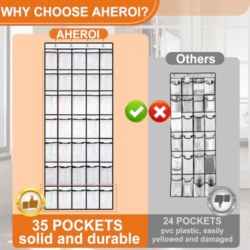 Aheroi 35 Pockets Large Over the Door Organizer, Breathable Mesh Pockets Shoe Organizer, Hanging Shoe Organizers Mesh Closet Shoe Holder Hanger Holds Up to 40 lbs, Space Saving Shoe Rack - color: White 35-1Pack, size: 35Pockets-1Pack