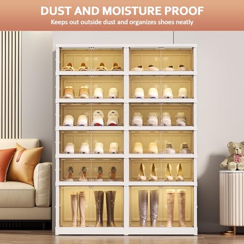 SYNCVIBE Shoe Rack Organizer for Closet Entryway Foldable Sneaker Storage Shoe, Collapsible Shoe Cabinet, Stackable Shoe Storage Cabinet with Lids for Living Room (6 Tiers 24 Pairs) - size: 6 Tiers -24 Pairs