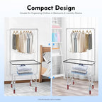 Commercial Laundry Rolling Cart with Wheels, 110 LBS Load Capacity Hamper Basket Organizer, Industrial Heavy Duty Wire with Double Pole Rack, Steel Frame with Chrome Finish, 27 * 22 * 67inch