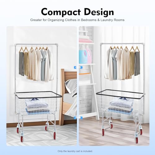 Commercial Laundry Rolling Cart with Wheels, 110 LBS Load Capacity Hamper Basket Organizer, Industrial Heavy Duty Wire with Double Pole Rack, Steel Frame with Chrome Finish, 27 * 22 * 67inch
