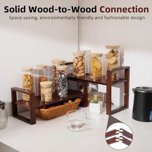 Desk Shelf, 100% Solid Wood Adjustable Desktop Bookshelf, No Tools, Nails or Glue Required for 130lb Load Capacity for Living Room, Office, Books, Cookbooks, Interlocking Joints Walnut Colour - color: Interlocking Joints Walnut Colour