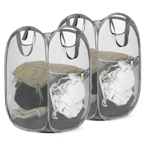 HOUSE AGAIN 2 Pcs Pop Up Laundry Hamper, Strong Mesh Laundry Baskets Collapsible, Hamper with Handles and Side Pocket, Portable Foldable Dirty Clothes for Dorm, Laundry room and Travel Storage, Grey - color: Gray, size: 2-Pack