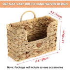 BTSKY Woven Hanging Magazine Holder, Water Hyacinth Magazine Basket, Wall Mounted Storage Basket for Books & Files, Wall File Organizer Magazine Rack with Handle for Home & Office - 11.8x4.3x7.9 Inch