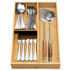 guiogc Bamboo silverware tray organizer, Utensil Holder and Cutlery Tray for Drawer, Kitchen Drawer Organizer Divider for Spoons Forks Knives - size: Medium