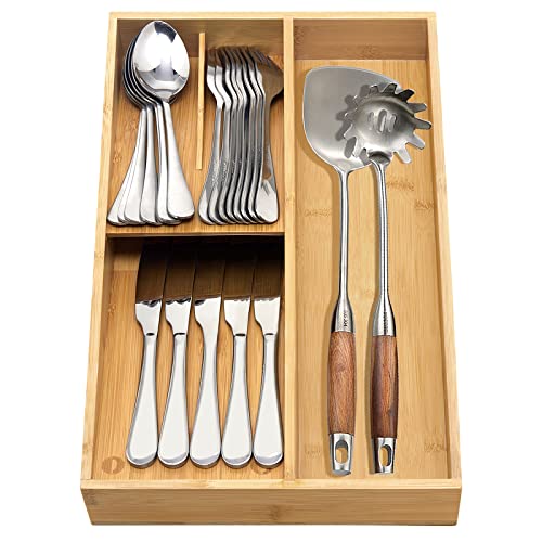 guiogc Bamboo silverware tray organizer, Utensil Holder and Cutlery Tray for Drawer, Kitchen Drawer Organizer Divider for Spoons Forks Knives - size: Medium