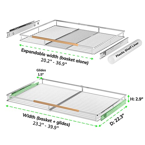 Expandable Pull Out Drawer Cabinet Organizers, Heavy Duty Slide Out Storage Shelf for Home Kitchen Pantry Cupboard Pots Pans, Adjustable Width from 23.2"~39.9", Stainless Steel 2 Pack - color: 2 Pack, size: X-Large (23.2"~39.9") W x 22.3" D