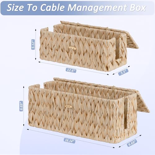 efluky 2 Pack Plastic Cable Management Boxes, Hand-Woven Cord Organizer Box with Lid, 2 Open Slots Cable Organizer Basket to Hide Power Strip and Charger for Home & Office and Dorm,Natural - color: Plastic Natural