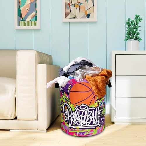Basketball Laundry Basket Oxford Cloth Funny Sports Laundry Hamper With Handle Foldable Portable Clothes Storage Basket 18.9 X 16.5 In Storage Bag For Laundry Room/Bathroom/Bedroom/Dormitories - color: Basketball