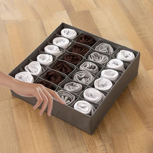 1 Pcs Drawer Organizer Storage Box for Underwear Socks Closet Divider for Wardrobe Dresser Vanity Space Saving Use(24-Grid Grey) - color: Grey-7, size: 12.6X12.6X3.4inch