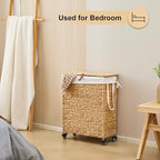 Rolling Laundry Hamper with Wheels, Slim Laundry Basket with Removable Liner Bag & 2 Mesh Bags, Handwoven Water Hyacinth Clothes Hamper for Bedroom Bathroom (Natural, 65L) - color: Natural/No Lid/65L