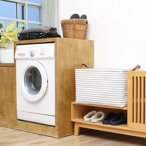 Hinwo 70L Extra Large Storage Bins, Closet Organizers and Storage, Foldable Clothes Storage Baskets with Handles, Containers for Clothing, Blanket, Comforters, Toys, Bedding (Gray Stripe) - color: Gray Stripe, size: 22" / 70L / 1-Pack