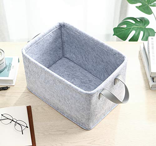 Collapsible Storage Bins Foldable Felt Fabric Storage Basket Organizer Boxes Containers with Handles PU Handles for Nursery Toys,Kids Room,Clothes,Towels,Magazine (PU-Light grey, 15.9L×11W×9.8H) - color: Pu-light Grey, size: 15.9L×11W×9.8H