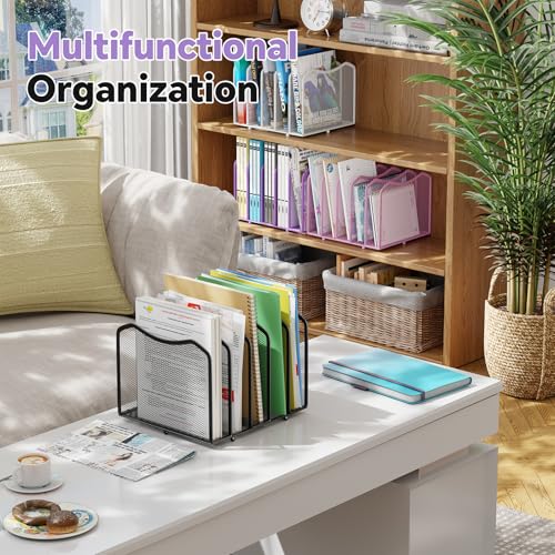 Simple Trending Mesh Desktop File Sorter Organizer, 5-Section Bookshelf for Desk Home Office, Purple - style: 5 Section Purple