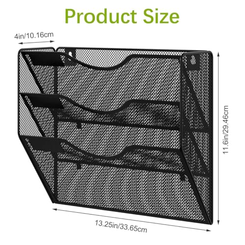 EasyPAG 3 Pocket Mesh Wall File Organizer, Hanging Paper Folder Holder with Classify Label, Vertical Wall Mount Mail Organizer for Office Home Classroom, Black - color: Black, size: 3 Tier