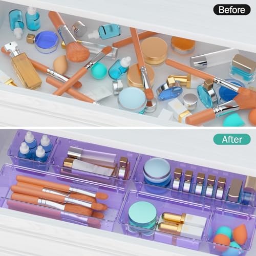 WOWBOX 6 Pack Clear Drawer Organizer Set, Acrylic Drawer Storage Trays, Storage Bins for Makeup, Cosmetics, Jewelries, Utensils, Gadgets, Office, Purple - color: Purple, size: 6 PCS