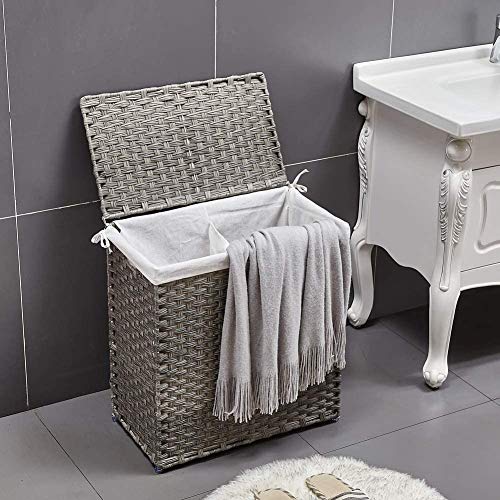Mxfurhawa Slim Laundry Basket on Wheels, Heavy Duty Cotton Liner Laundry Storage Hamper with Handles, Collapsible Clothes Wire Basket Organizer Laundry Bag (2PCS-02A) - color: 2PCS-02A
