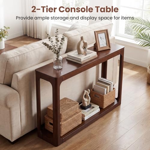 Giantex 47" Wood Console Table, 2-Tier Mid Century Modern Entryway Table w/Storage Shelf, Narrow Sofa Table w/Solid Rubber Wood Frame, Behind Couch Table for Hallway, Living Room, Foyer