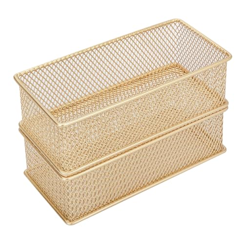 Annova Mesh Stackable Drawer Cabinet and Shelf Organizer Bins Storage Basket School Office Supply Holder Tray- Set of 2 (Gold, 3x6x2 Inch) - color: Gold, size: 3x6x2 Inch